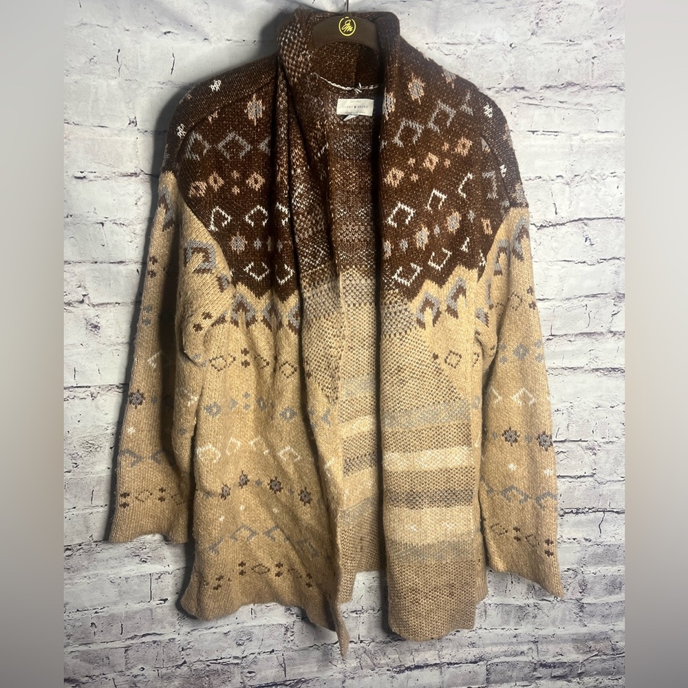 Large lucky brand long sleeve brown and tan sweater